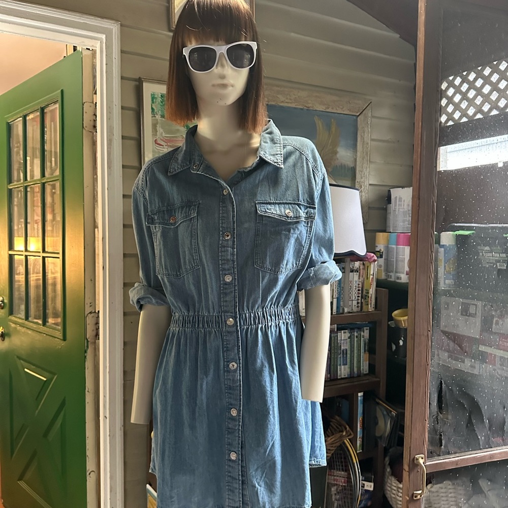 Zara Blue Polo Collar denim button Mini Dress